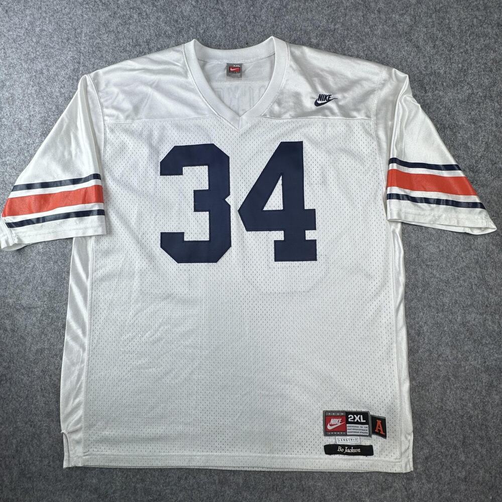 Vintage Auburn Tigers Jersey Mens 2XL White NCAA Football Bo Jackson 34 Nike 90s